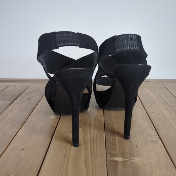 Diane Von Furstenberg Black Suede Open Toe Strappy Sling Back Heels - Picture 8 of 13